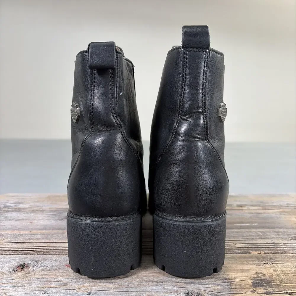 Harley Davidson Womens Black Leather Side Zip Biker Boots Size 7.5 Ankle Charity